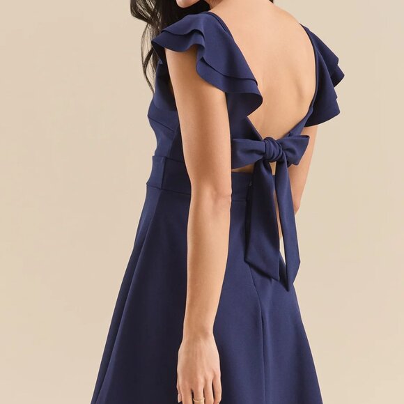 Altar'd State Maia Mini Dress Navy Solid Color Flirty Fit and Flare zip up dress - Picture 7 of 7
